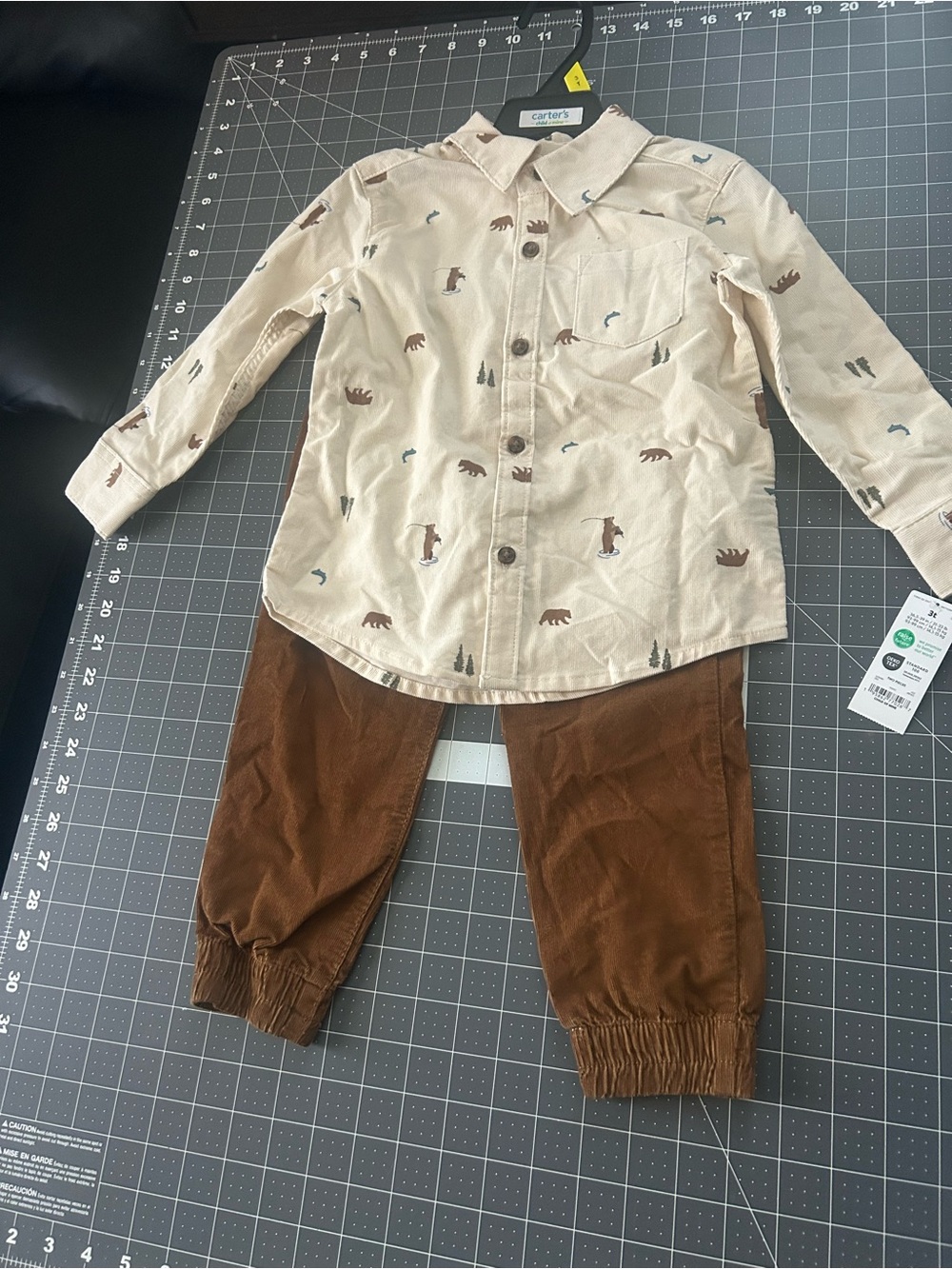 Carter's Beige Animal Print Button-Front Shirt with Brown Jogger Pants